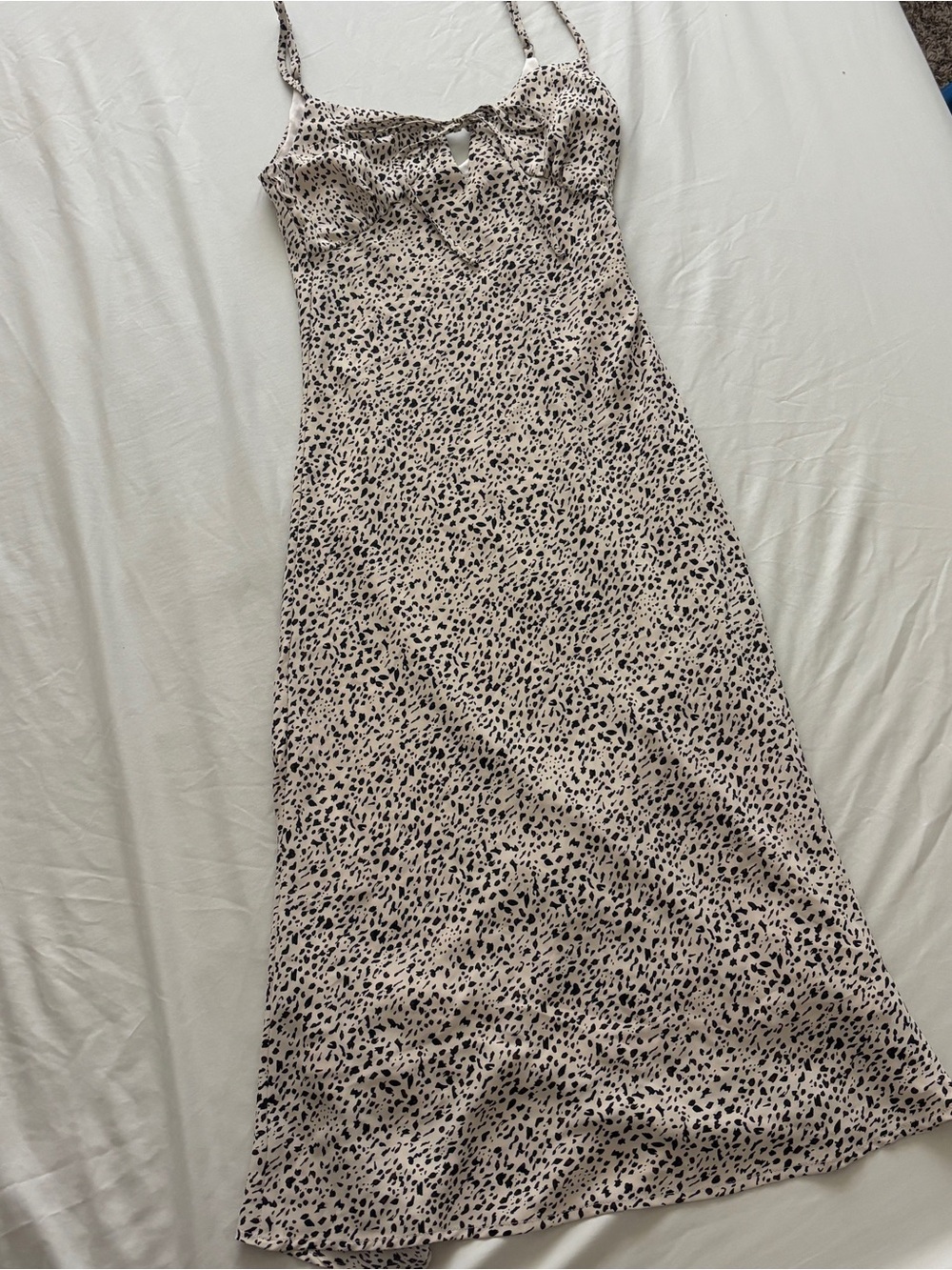 La Hearts Ivory Slip Midi Dress with Black Spot Print